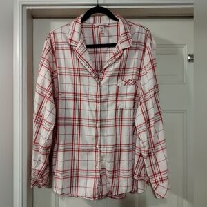 Victoria's Secret Long Sleeve Red & White Plaid Pajama Top Size XL